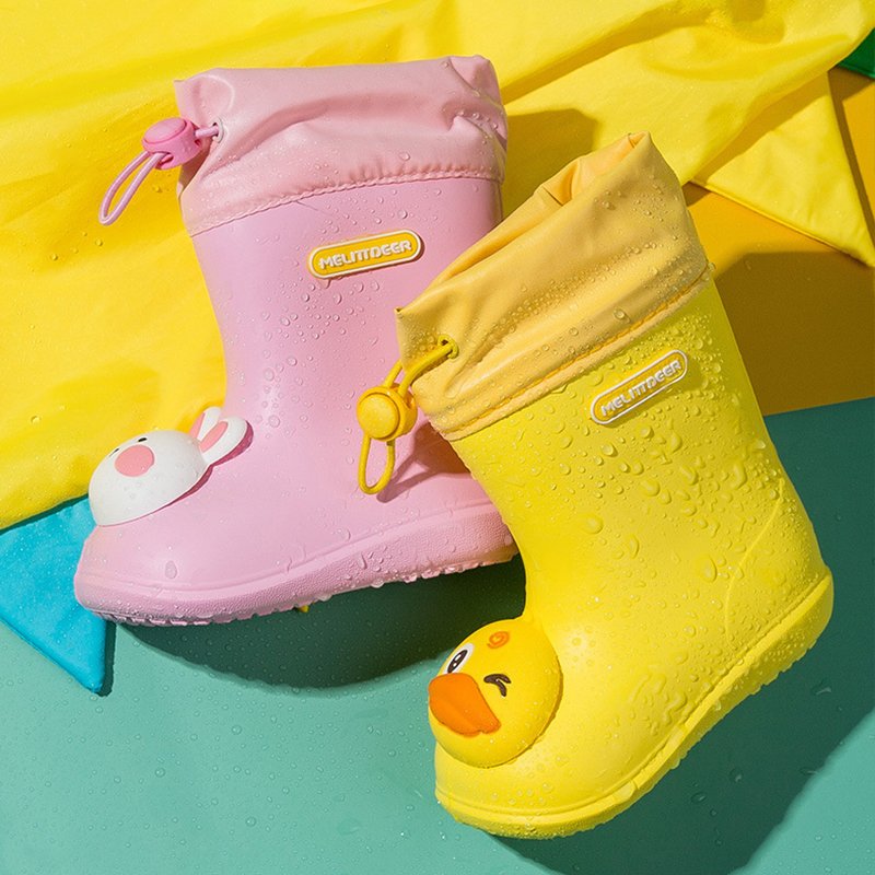 WXL476 Non Slip 3D Dinosaur Duck Drawstring Rainboots Waterproof Cartoon PVC Rubber Children Rain Boots