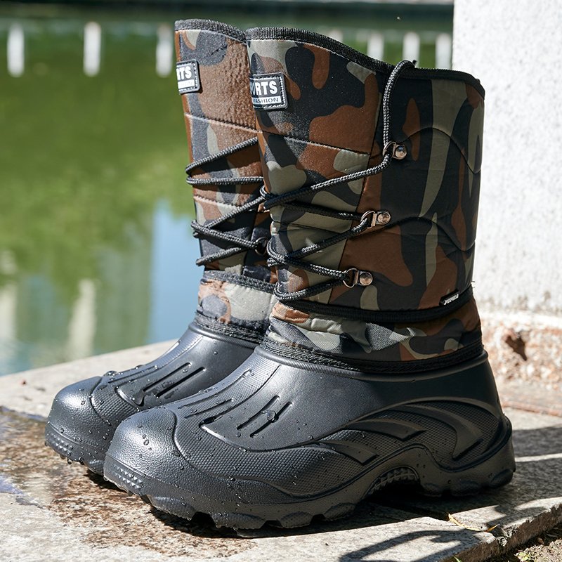Dropshipping Custom Logo Men Snow Boots with Plush Winter Cotton Shoes Platform Waterproof Slip Resistant Boots Casual Warm