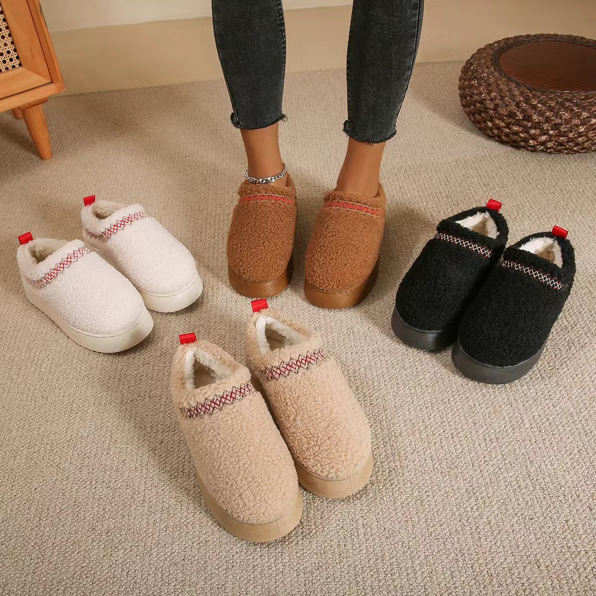 Women's Thick-Soled Snow Boots 2023 Winter Ethnic Style Plush and Warm Cotton Shoes with Leather Fur round Toe