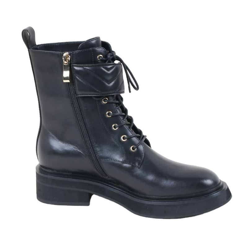 Luxury Casual Leather Shoes Combat Ankle Lace Up Diamond Women Sneaker Zip Black Leather Streetwear Flats Boots Women Summer