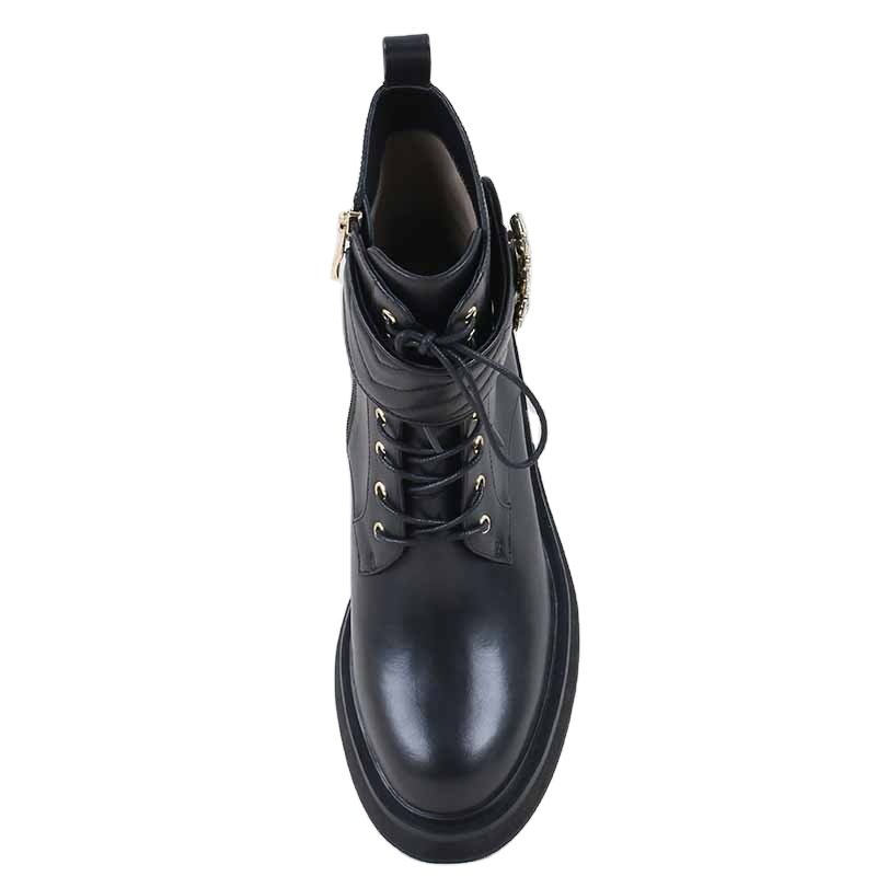 Luxury Casual Leather Shoes Combat Ankle Lace Up Diamond Women Sneaker Zip Black Leather Streetwear Flats Boots Women Summer
