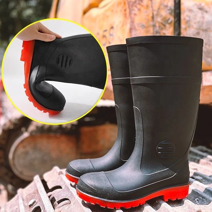 custom agriculture cheap rain boots pvc gum boots adult safety waterproof men red sole pvc rain boots