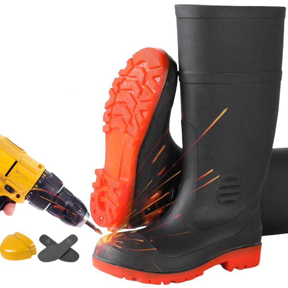 custom agriculture cheap rain boots pvc gum boots adult safety waterproof men red sole pvc rain boots