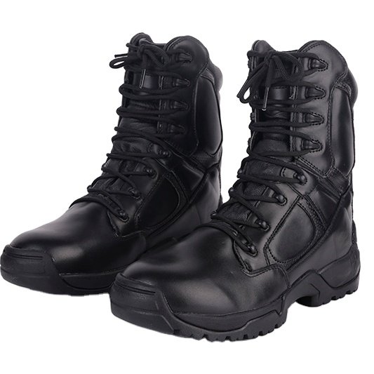 black full leather combat tactical boots