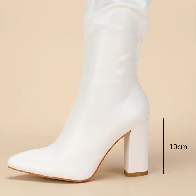 NEW2024 MODERN POINTED TOE STILETTO HEEL LEATHER THIGH HIGH BOOTS - BLACK