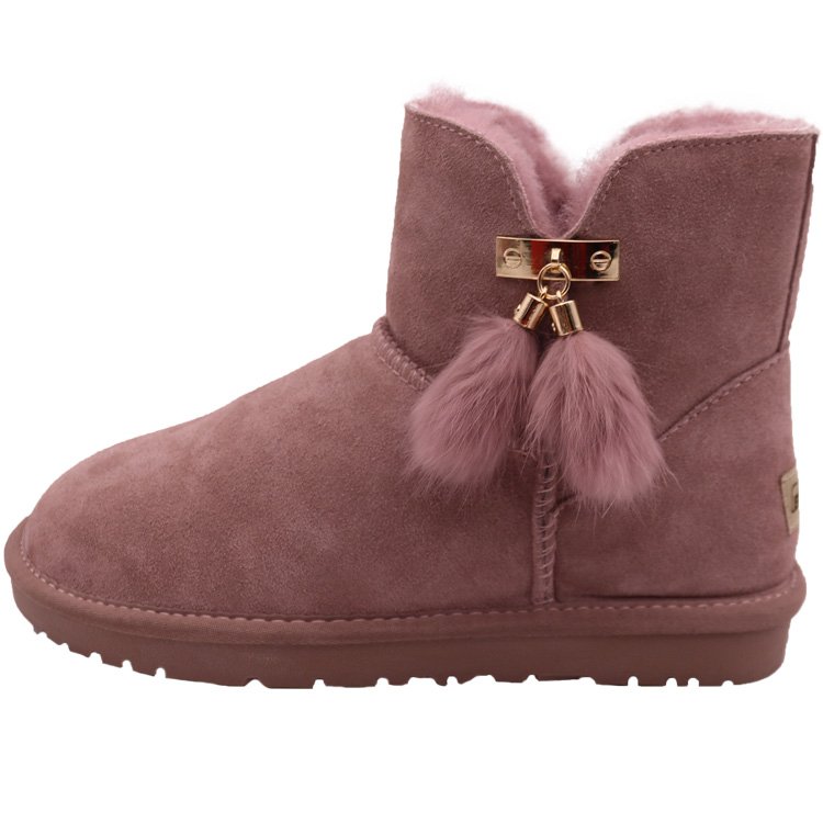 CF-193 Winter Customized Factory Genuine Leather Basic Design Antiskid Winter Snow Women Fur Boots