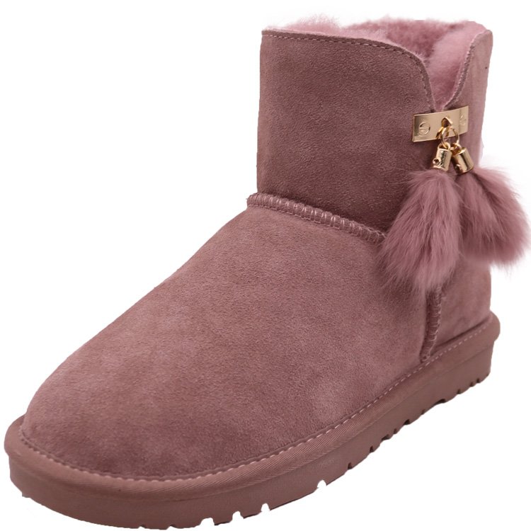 CF-193 Winter Customized Factory Genuine Leather Basic Design Antiskid Winter Snow Women Fur Boots