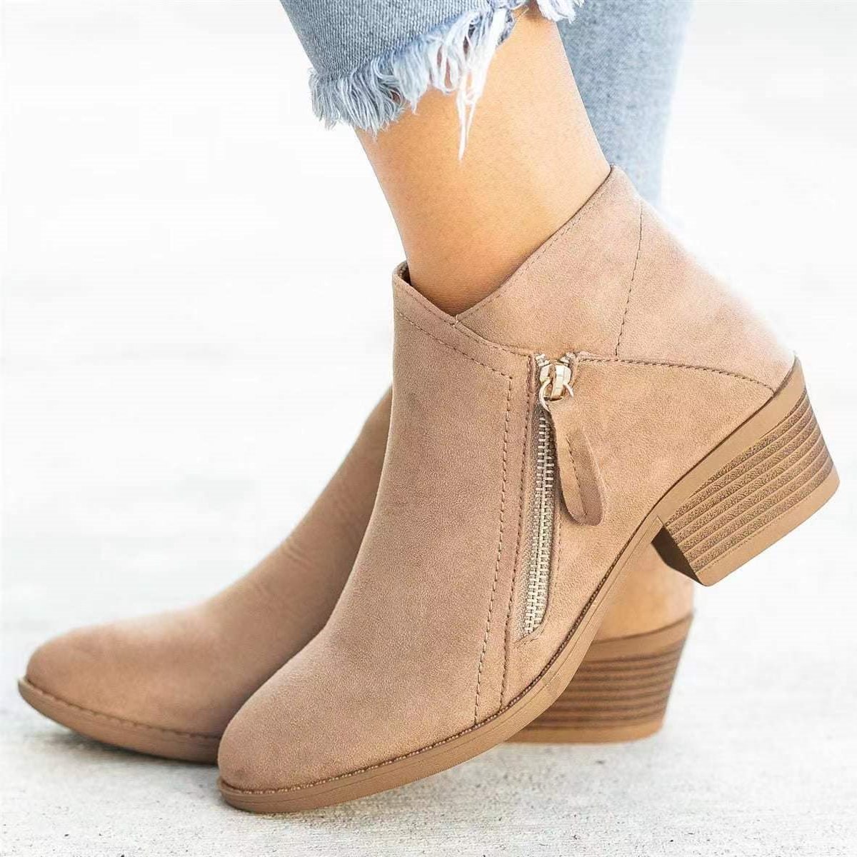 wholesale Boots for Women New Thick Heel Large Size Suede Boots Low Heel Side Zipper Short Shoes