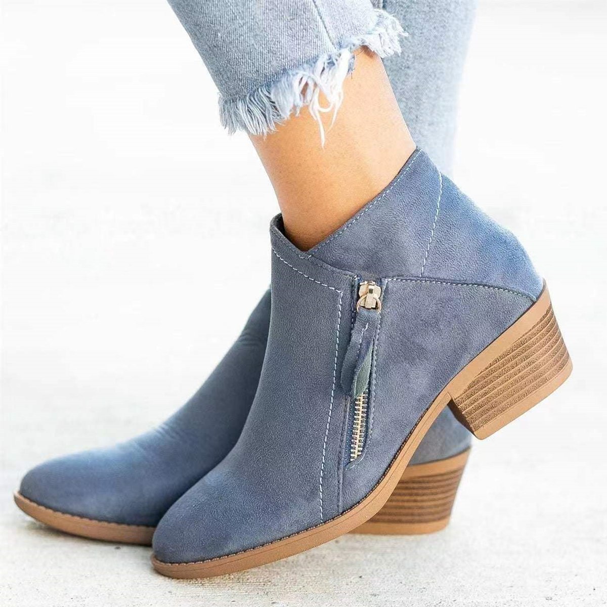 wholesale Boots for Women New Thick Heel Large Size Suede Boots Low Heel Side Zipper Short Shoes