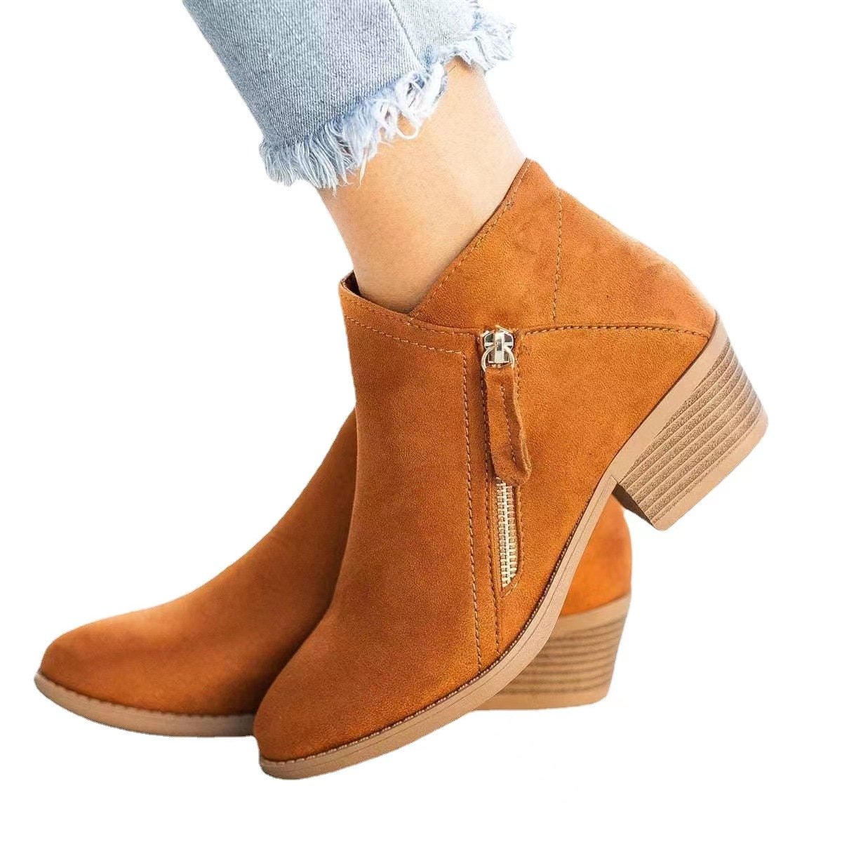 wholesale Boots for Women New Thick Heel Large Size Suede Boots Low Heel Side Zipper Short Shoes