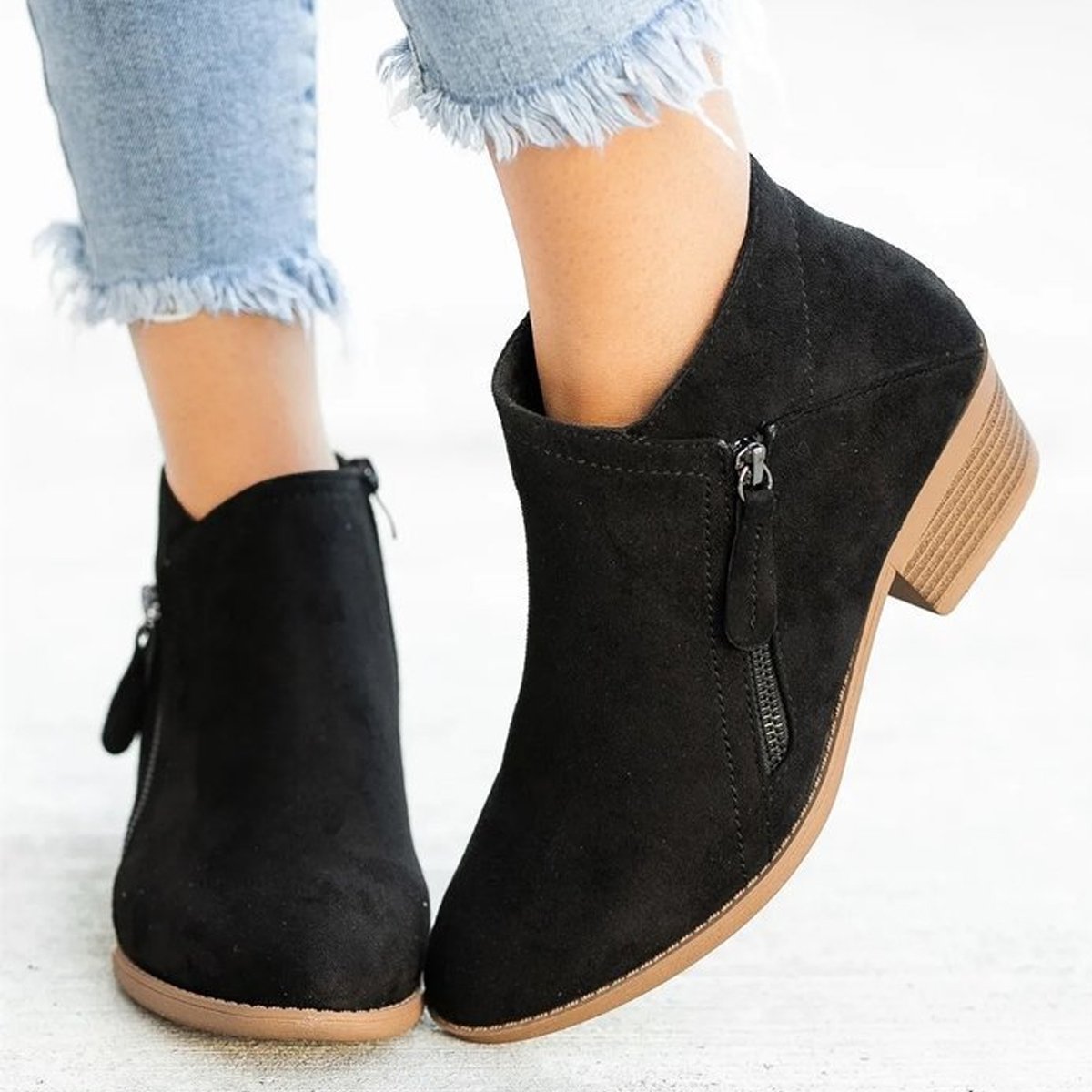 wholesale Boots for Women New Thick Heel Large Size Suede Boots Low Heel Side Zipper Short Shoes