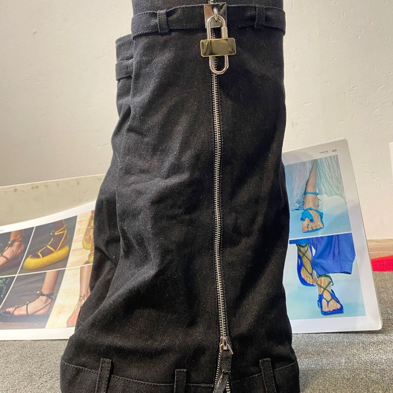 New Denim Designer Shoes Jeans Cut Pants Zipper Side Shark Lock Boots