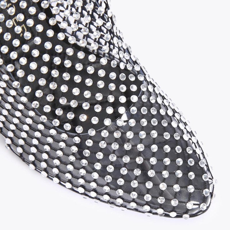 Custom Mesh Shoes Manufacturer party Shoes Black Sexy rhinestone Mesh Boots Women pumps Custom Shiny Mesh High Heel Ankle Boots