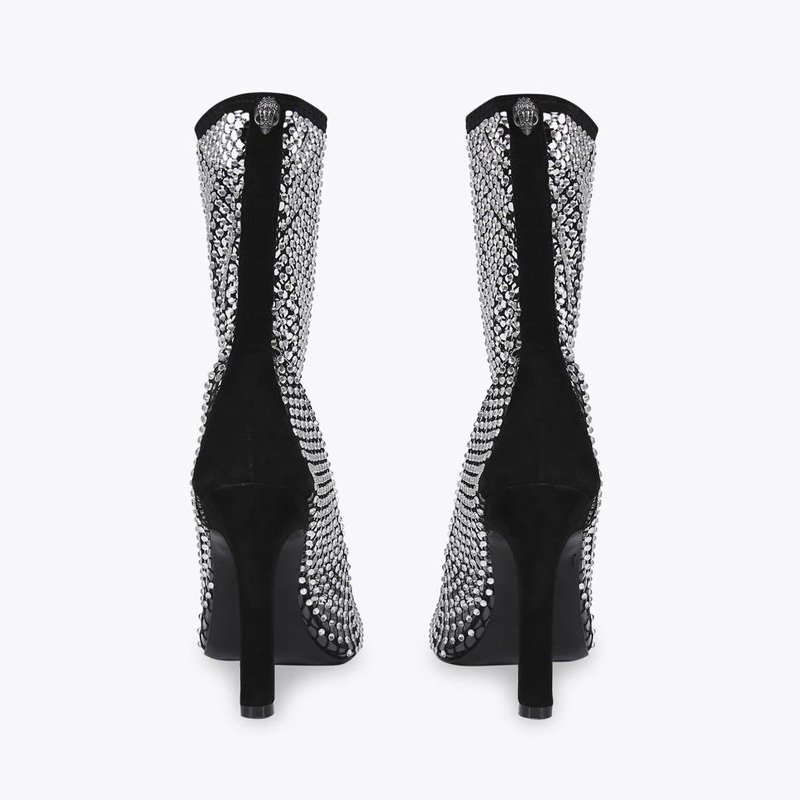 Custom Mesh Shoes Manufacturer party Shoes Black Sexy rhinestone Mesh Boots Women pumps Custom Shiny Mesh High Heel Ankle Boots