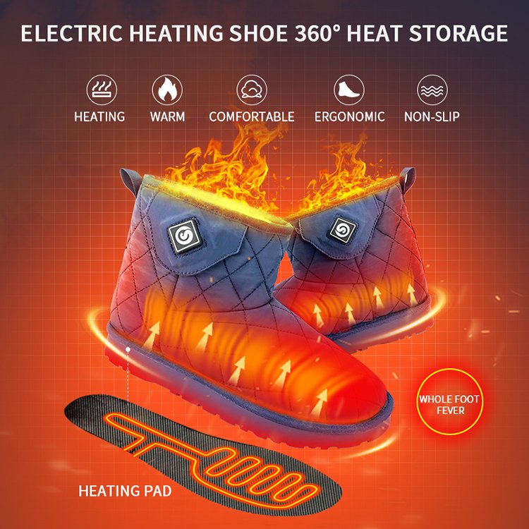 Winter Outdoor Snow Feet Warmer Waterproof USB Wireless Electric Rechargeable Heated Shoes Heating Boots for Women