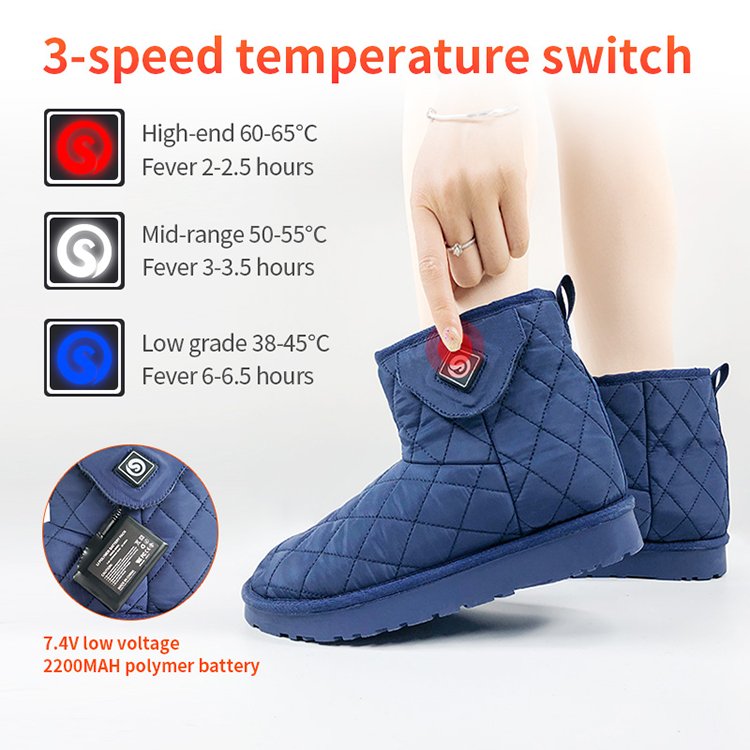 Winter Outdoor Snow Feet Warmer Waterproof USB Wireless Electric Rechargeable Heated Shoes Heating Boots for Women