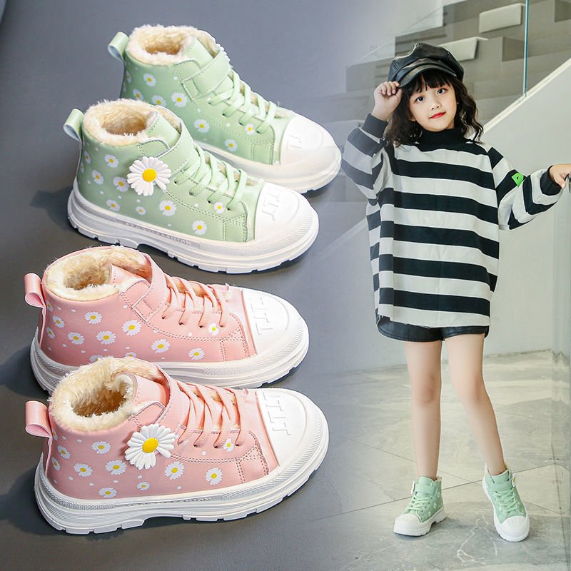 Newest Fashion Winter Autumn Kids Shoes Thickening Warm Flower Print Princess Baby Girl Casual Boots