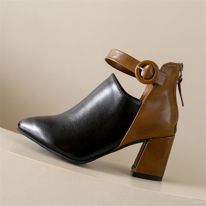 Retro style luxury design thin high heel boots brown black women flat ankle boot