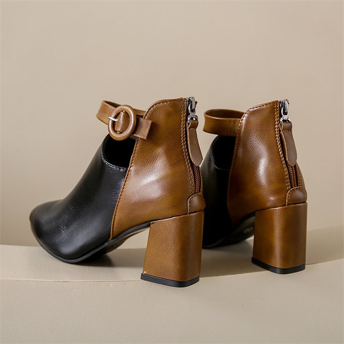 Retro style luxury design thin high heel boots brown black women flat ankle boot