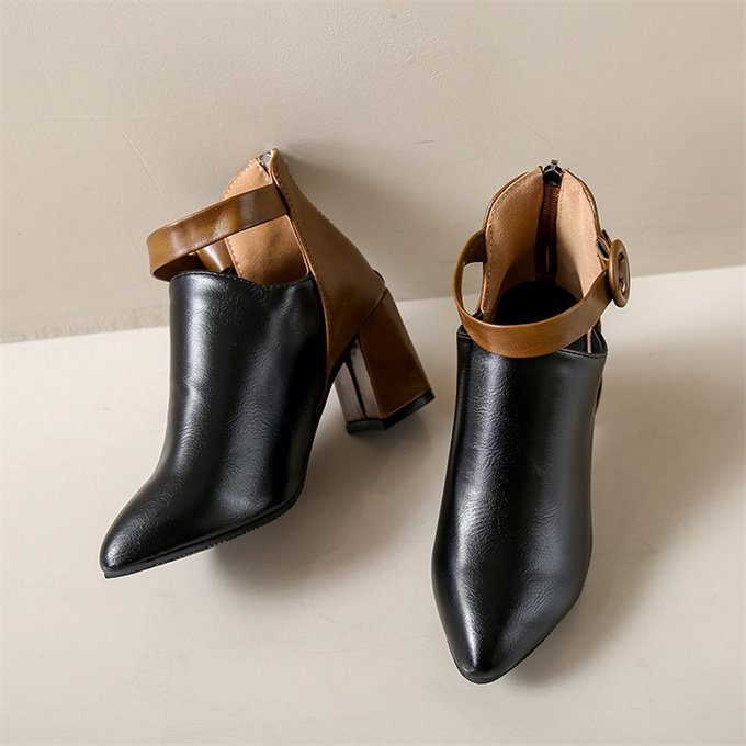Retro style luxury design thin high heel boots brown black women flat ankle boot