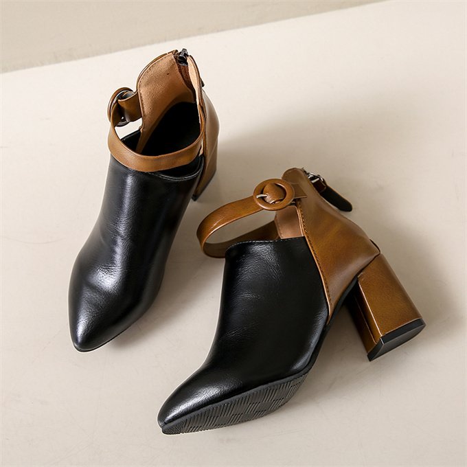 Retro style luxury design thin high heel boots brown black women flat ankle boot
