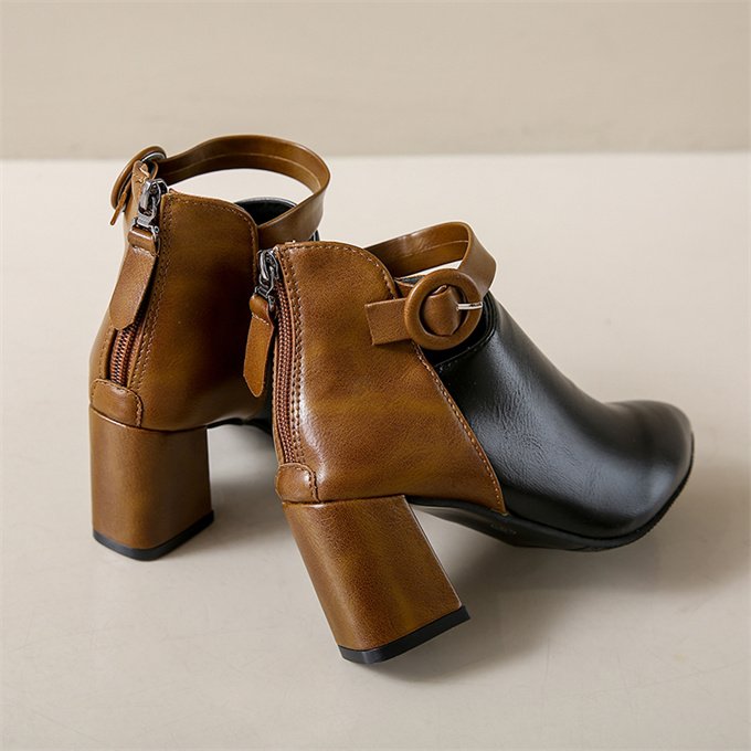 Retro style luxury design thin high heel boots brown black women flat ankle boot