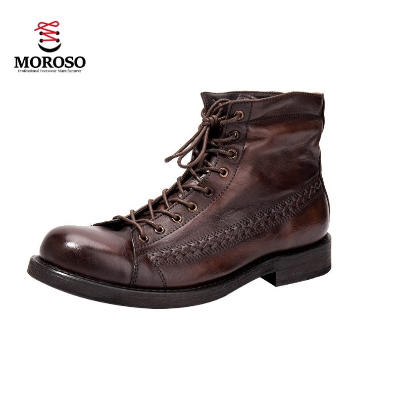 New Style Vintage Faux Leather Men's Fashion Martin Boots Lace-Up Flat Casual Boots Ankle Boots for Men