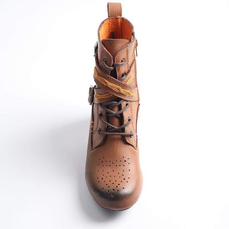 Ankle Boots For Women'S Thick Heel Leather Platform Boots Women Shoes Ladies Ankle Boots