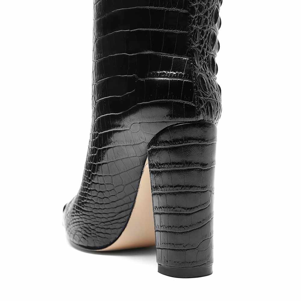 Custom Hot Selling Fashion Women Crocodile Skin Knee High Heels Boots Elegant Shoes Chunky Heel Ladies Boots for Women