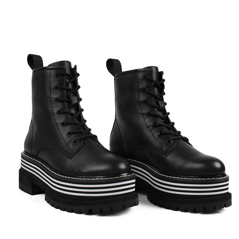 Wholesale Custom Women Booties Platform Luxury Fashion PU Front Buckle Studded Quilted Combat Ankle Boots Shoes