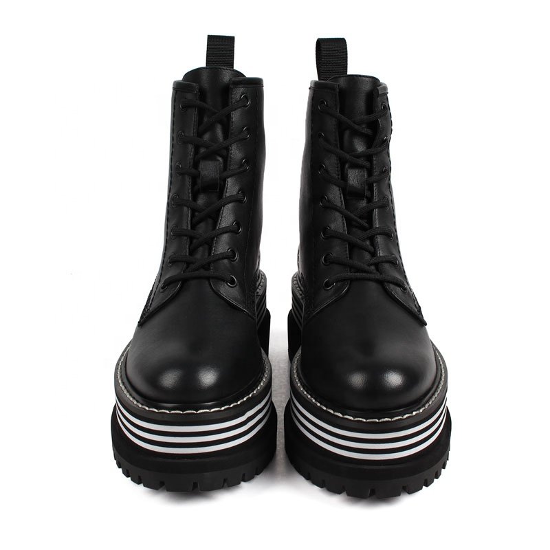 Wholesale Custom Women Booties Platform Luxury Fashion PU Front Buckle Studded Quilted Combat Ankle Boots Shoes