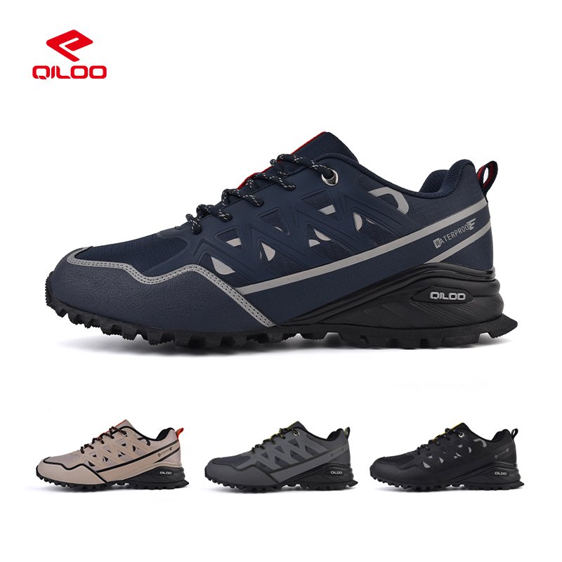 QILOO Custom Logo Men's High Quality Sport Shoes Wholesale Waterproof Black High Heel Hiking Boots Summer Season Rubber Insole