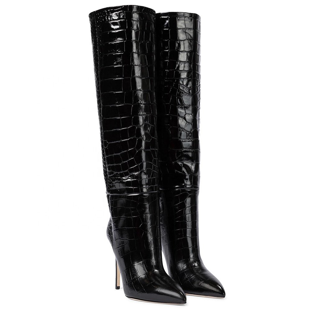 2021 High Heel Knee High Boots Women Crocodile Boot Ladies Tube Long Tall Boots