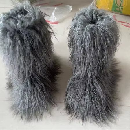 Women's Winter Fluffy Faux Fur Boots Woman Plush Warm Snow Boots Luxury Footwear Furry Fur Boots