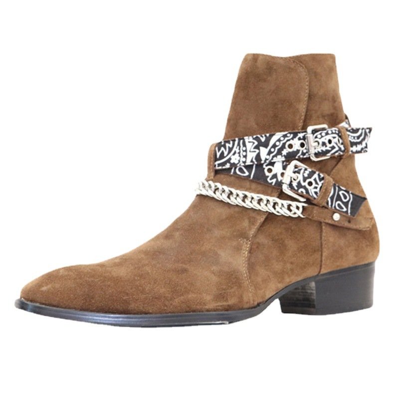 Chelsea Boots Men's Pointed Leather Chain bot erkek mens boots leather half boots
