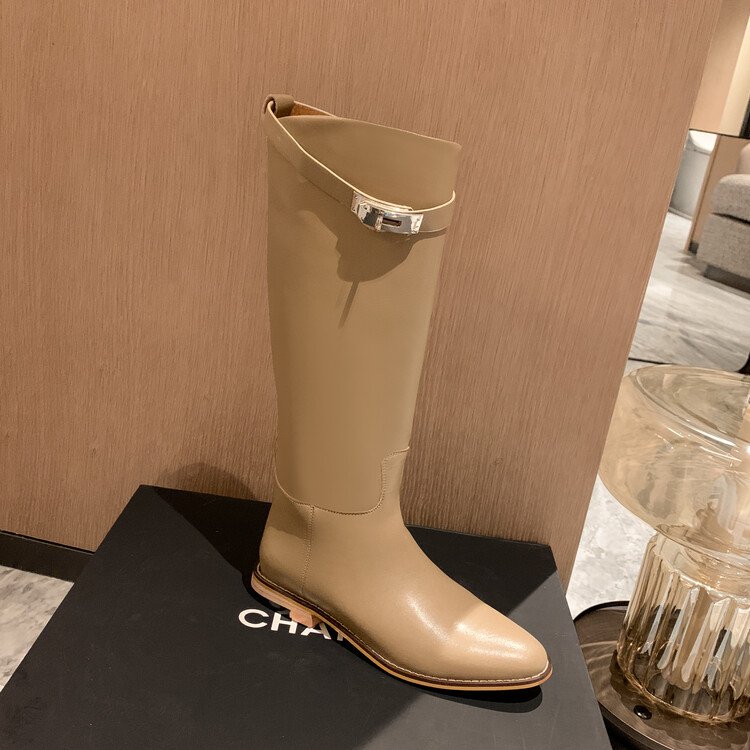 Cialisa Fashion Design Boots Shoes Round Toe Silver Buckle Womans Knee High Boots Classics Flats Custom Winter Shoes