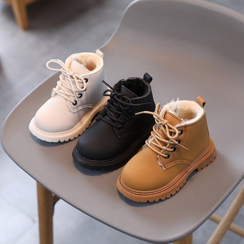 Lace Up Snow Boots Baby Warm Versatile Children Fashion Outdoor Low Barrel Short Non-slip Wear-resistant Soft Sole Leather Boots