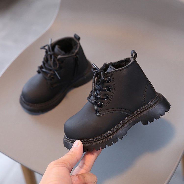 Lace Up Snow Boots Baby Warm Versatile Children Fashion Outdoor Low Barrel Short Non-slip Wear-resistant Soft Sole Leather Boots