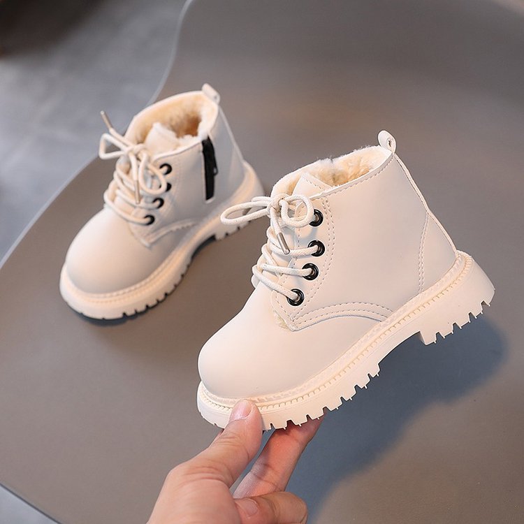 Lace Up Snow Boots Baby Warm Versatile Children Fashion Outdoor Low Barrel Short Non-slip Wear-resistant Soft Sole Leather Boots