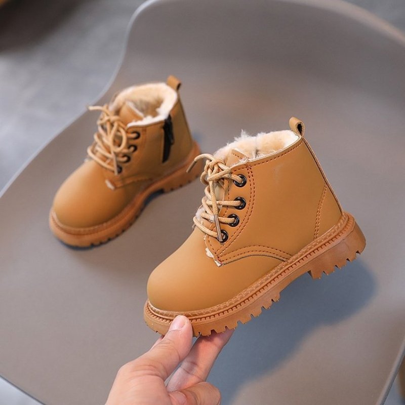 Lace Up Snow Boots Baby Warm Versatile Children Fashion Outdoor Low Barrel Short Non-slip Wear-resistant Soft Sole Leather Boots