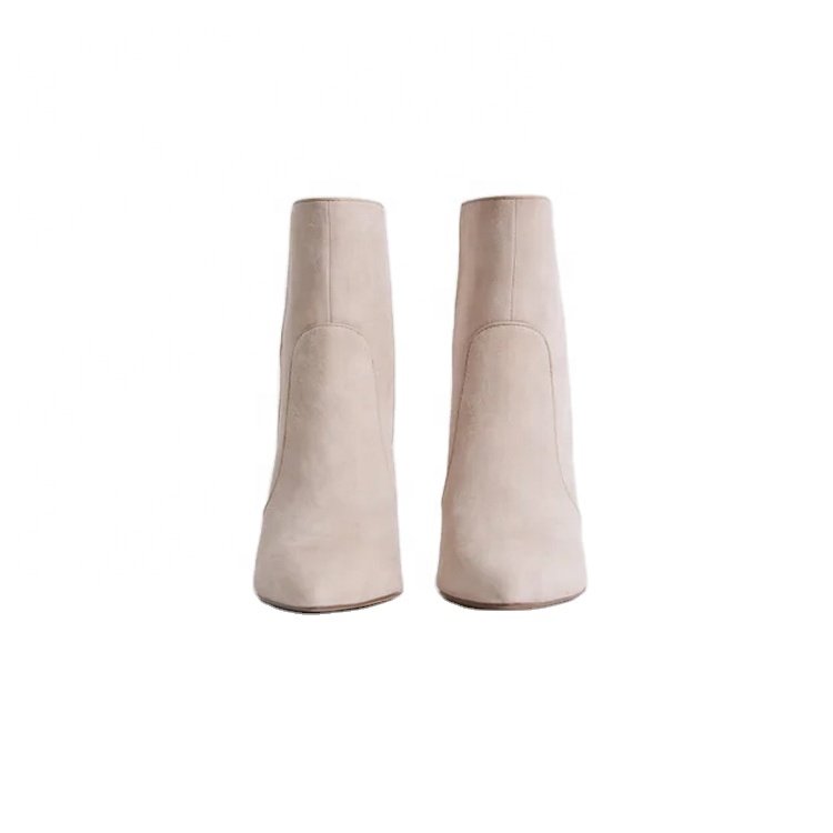 Dongguan Shoes Factory Ladies Pink Warm Soft Leather Pointed Toe Stiletto Heel Zipper Women Ankle Boots High Heel Western Autumn