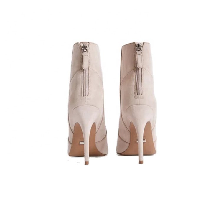 Dongguan Shoes Factory Ladies Pink Warm Soft Leather Pointed Toe Stiletto Heel Zipper Women Ankle Boots High Heel Western Autumn