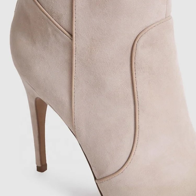 Dongguan Shoes Factory Ladies Pink Warm Soft Leather Pointed Toe Stiletto Heel Zipper Women Ankle Boots High Heel Western Autumn