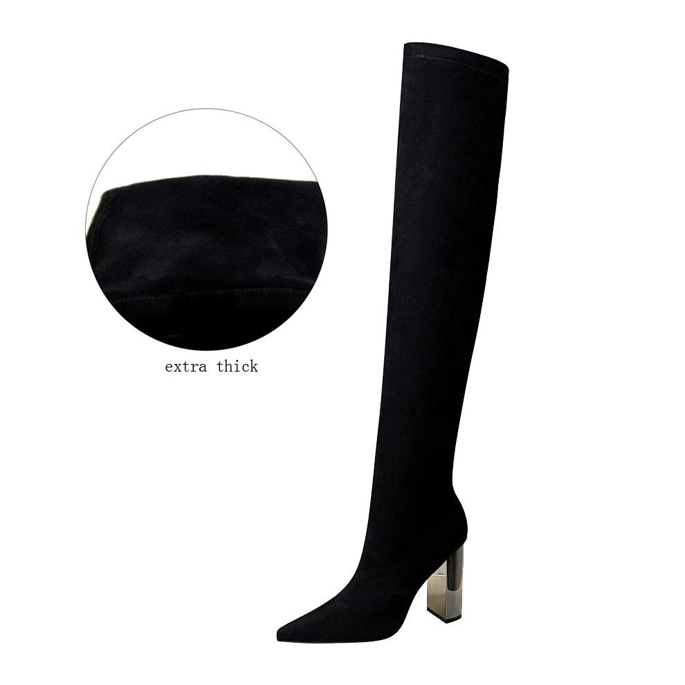 3128-6 bigtree fashion metal with thick with high heel suede pointed sexy nightclub was thin pedicure over the knee boots