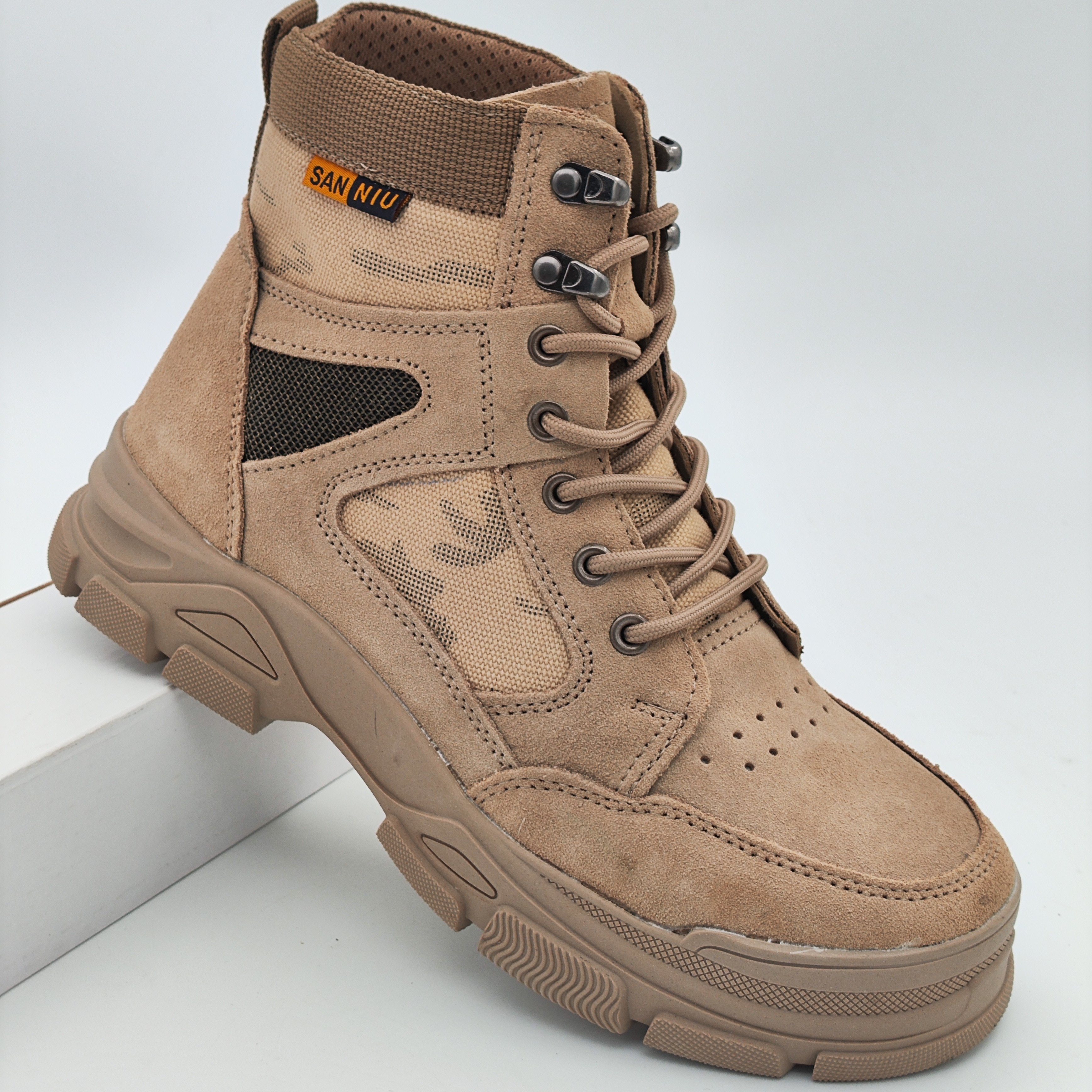 Brand Winter fashion warm cargo style brown anti-smash and stab-proof safety boots