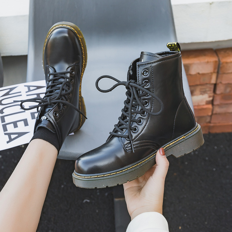 Couples Boots Unisex Winter Black Wool Lined High Top Motorcycle Boots Genuine Leather Work Ankle Boots
