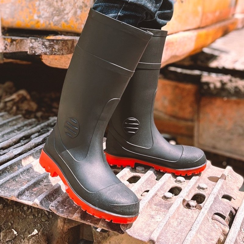 CE verified oil acid alkali resistant waterproof steel toe steel mid plate construction pvc safety rain boots gumboots