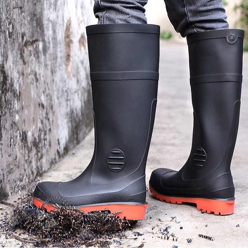CE verified oil acid alkali resistant waterproof steel toe steel mid plate construction pvc safety rain boots gumboots