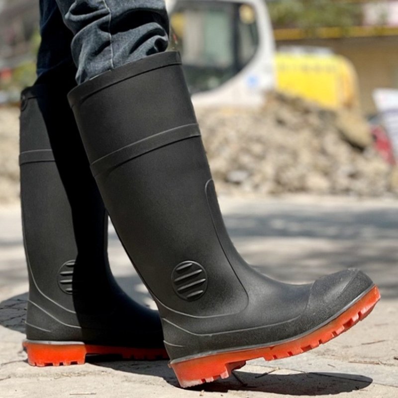 CE verified oil acid alkali resistant waterproof steel toe steel mid plate construction pvc safety rain boots gumboots
