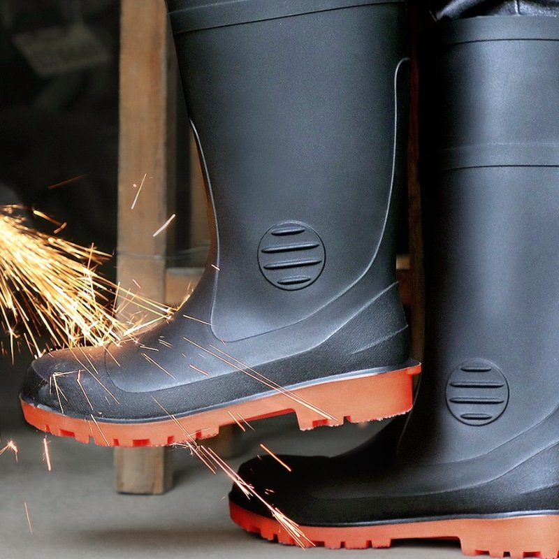 CE verified oil acid alkali resistant waterproof steel toe steel mid plate construction pvc safety rain boots gumboots